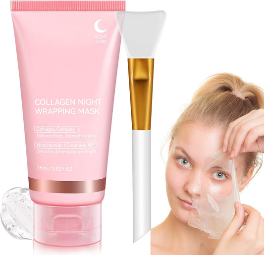 Masque de nuit au collagène – Soin hydratant intense pour le visage, régénère la peau pendant le sommeil, lisse les ridules et restaure l’éclat