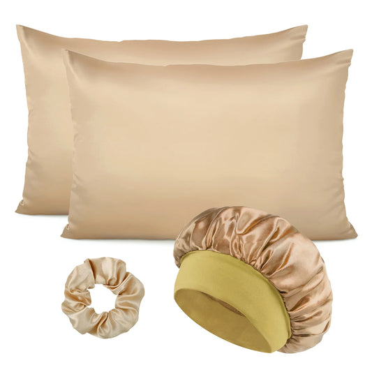 Ensemble Satiné Kessaten – Taies d'Oreiller et Bonnet de Nuit Luxe