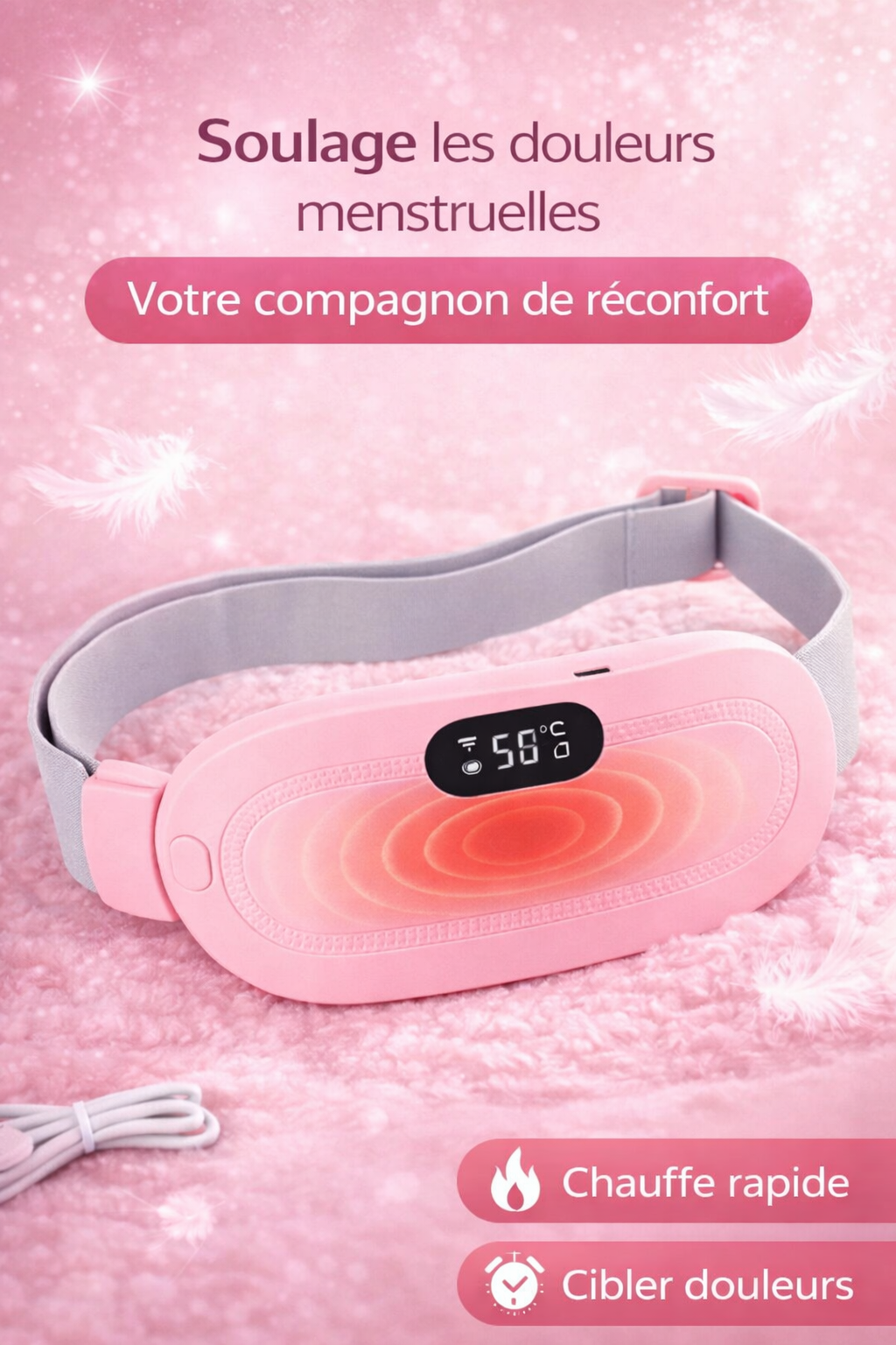Ceinture Chauffante & Massante KESSATEN – Soulagement des Douleurs Menstruelles et Détente Abdominale