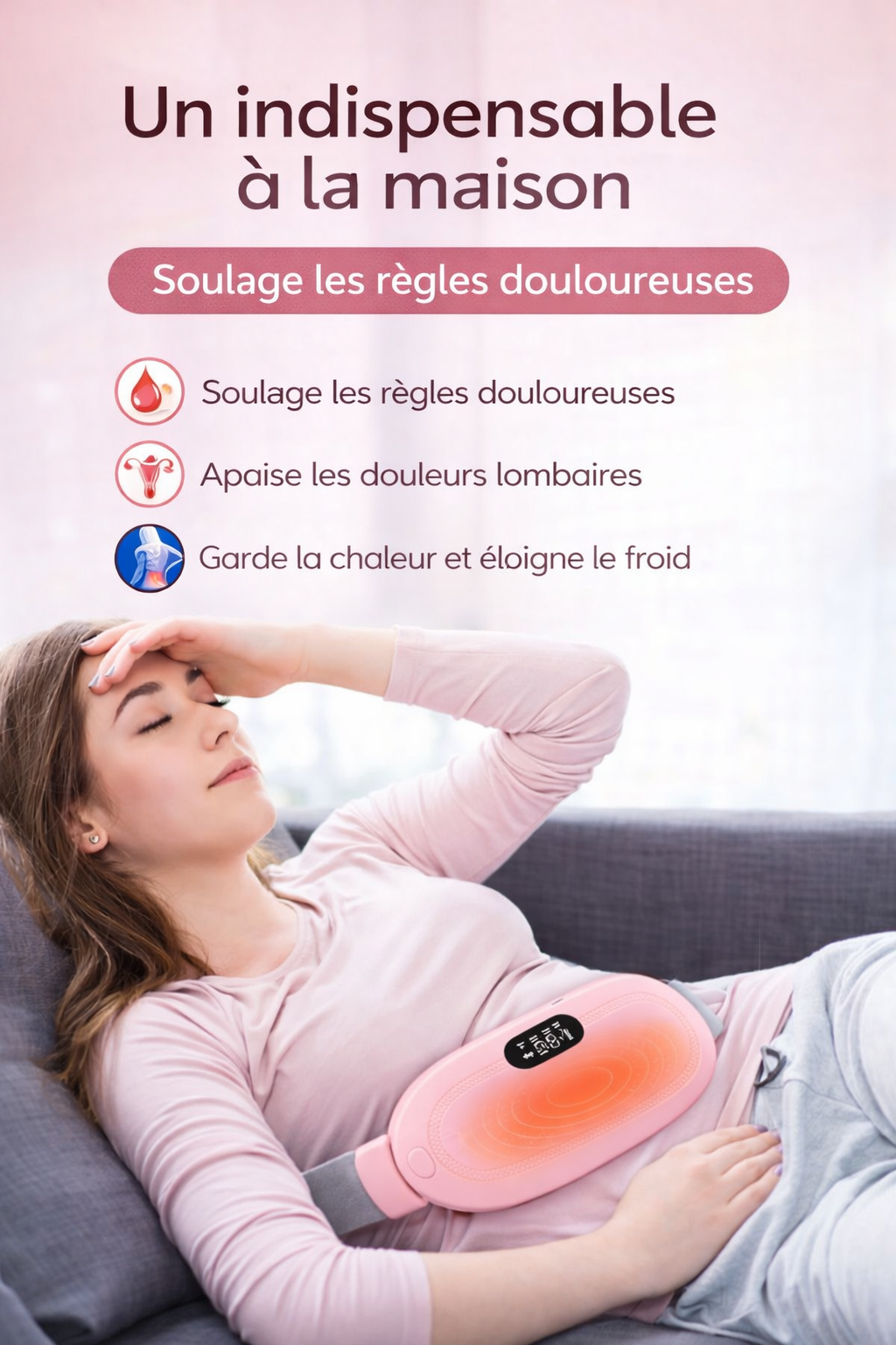 Ceinture Chauffante & Massante KESSATEN – Soulagement des Douleurs Menstruelles et Détente Abdominale