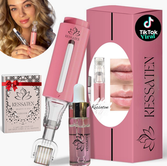 LipBoost KESSATEN – Dermaroller Visage & Lèvres avec Micro-Aiguilles en Titane + Soin Acide Hyaluronique Offert