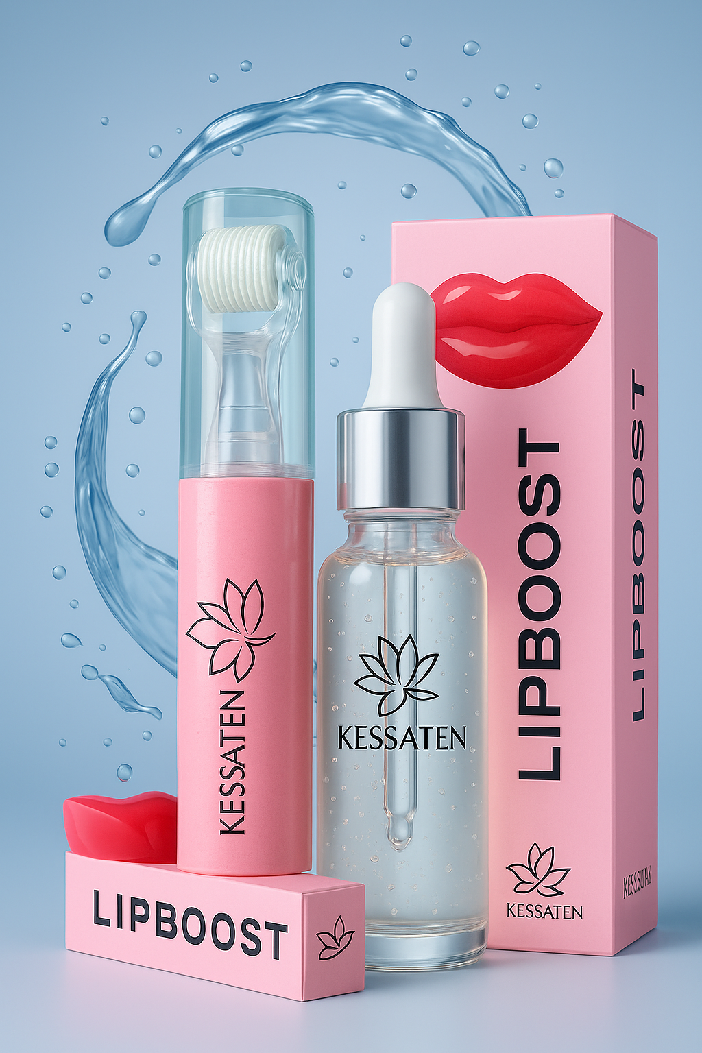 LipBoost KESSATEN – Dermaroller Visage & Lèvres avec Micro-Aiguilles en Titane + Soin Acide Hyaluronique Offert
