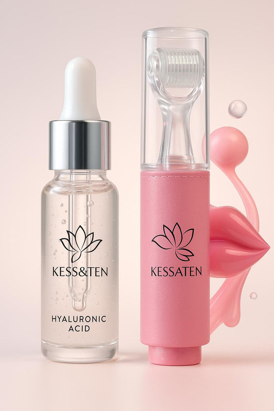 LipBoost KESSATEN – Dermaroller Visage & Lèvres avec Micro-Aiguilles en Titane + Soin Acide Hyaluronique Offert